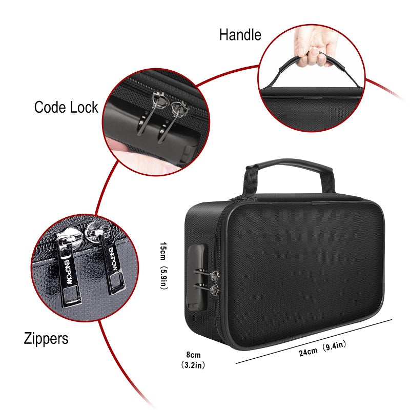 ENGPOW Small Fireproof Storage Case with Lock(9.4'x 5.9'x 3.2')  3-Layer Money Safe Coin Organizer Wallet Bag for Cash Card Passport Check Bill Travel Home Organizer Carrying Case Black - Image 5